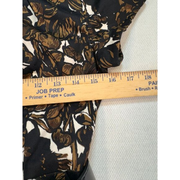 Talbots Petites Stretch Floral Print Dress Size 2 Black & Brown Belted - Picture 3 of 8